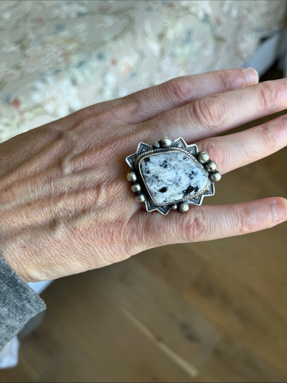 Navajo White Buffalo Sterling Ring